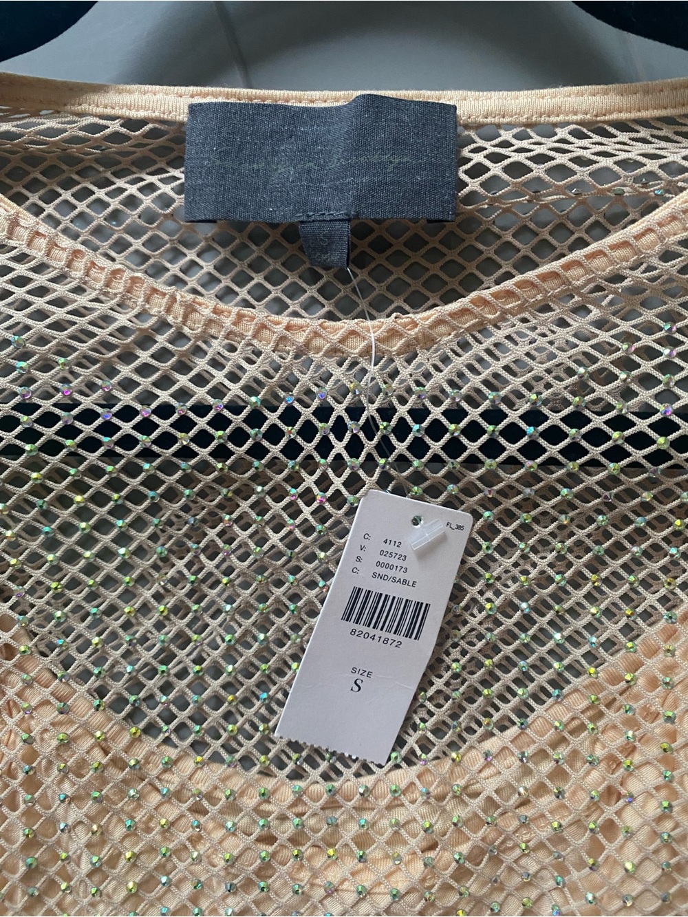 Anthropologie Beige Sheer Mesh Short Sleeve Tee - Picture 7 of 7